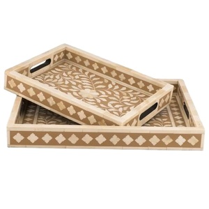 Haute Qualité Personnalisé Fabriqué À La Main En Bois Naturel Plateau De Service Floral MOP Os Incrustation pour La Maison Hôtels-Décoratif Indien - Product Image 1