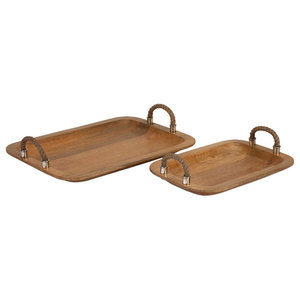 Juego de 2 bandejas de madera natural con asas de cuerda, utensilios de cocina de mesa, bandejas de comida para uso doméstico y hotelero - Product Image 5