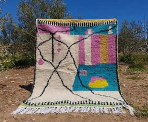 Alfombra marroquí Beni Ourain de lana anudada a mano de lujo, diseño bordado de estilo indio, lavable para uso en interiores y exteriores por ITHL - Product Image 2