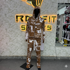 Unisex Streetwear Tracksuit Full <b>Zip</b> <b>Hooded</b> Sweatshirt Pants Set Mint Green Printed Slogan Design Autumn Wear - Product Image 6