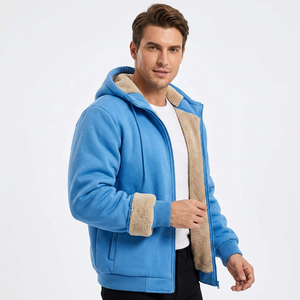 Men's Blue Hooded Windproof <b>Fleece</b> <b>Lined</b> <b>Jacket</b> Regular Fit Winter Casual Outerwear - Product Image 2