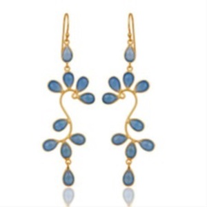 Pendientes de plata de ley 925 con gema de Calcedonia azul, pendientes con forma de pera - Product Image 1