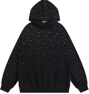 Sweat à capuche personnalisé avec strass 100% coton de luxe Streetwear pull unisexe motif diamant à capuche pour hommes et femmes - Product Image 1