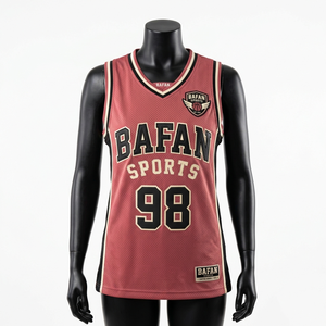 Maillot de basket pour femme, tissu maille polyester premium 160 GSM, rose et noir, panneau latéral sans manches, logo sublimation personnalisé, coton. - Product Image 4