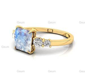 Bague en or jaune massif 18 carats faite à la main pierre de lune arc-en-ciel naturelle vrais diamants fin anniversaire en gros - Product Image 5