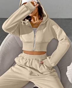 Chándal de lana de algodón 100% personalizado OEM, chándal de gran tamaño con diamantes de imitación y estampado, conjunto de Sudadera con capucha para correr de talla grande para mujer - Product Image 5