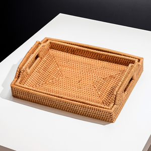 ถาดเสิร์ฟเป็นมิตรกับสิ่งแวดล้อมฐานไม้ไผ่ธรรมชาติแฮนด์เมดเวียดนามหวายทนทานสำหรับการตกแต่งภายในโรงแรมและคาเฟ่-SS2044 - Product Image 4