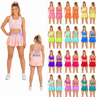 Set Pakaian Latihan Cheerleading Custom Motif Bunga Kupu-kupu Rok Flare Berlapis Belakang Bermotif Kotak-kotak Sublimasi Anti Luntur Berbagai Warna