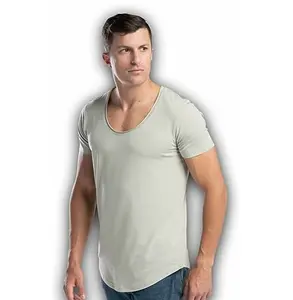 100 % Baumwolle Herren Kurzarm-Einteiler verlängertes T-Shirt Fitnessstudio Langleiste gebogenes Hem T-Shirt OEM atmungsaktiv