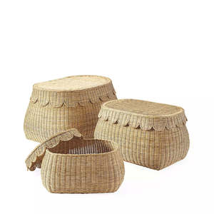 <b>Wicker</b> Rattan Scallop <b>Baskets</b> Natural Set of 2 Rattan Scallop <b>Baskets</b> - Product Image 3
