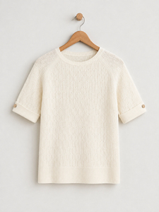 เสื้อถักแขนสั้นผู้หญิง คอวี ผ้าฝ้าย 50% อะคริลิก 50% รับผลิตแบบ OEM ODM - Product Image 5