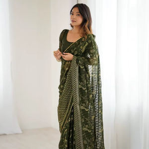 Saree Georgette ethnique indien élégant exclusif le plus vendu pour les mariages vêtements de fête pour les femmes festival de créateurs le plus vendu - Product Image 1
