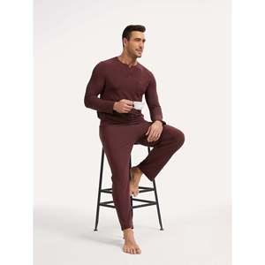 Premium <b>Men's</b> Bamboo Cotton V-Neck Long Sleeve <b>Pajama</b> <b>Set</b> Casual Style Soft Knitted Fabric - Product Image 4