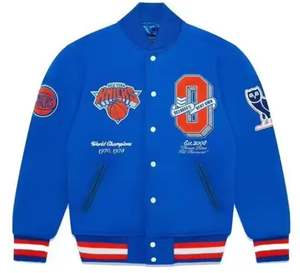 2024 venta al por mayor de calidad Premium chaqueta de bombardero de béisbol personalizado parche de cuero mangas Street Varsity chaqueta para hombres - Product Image 4