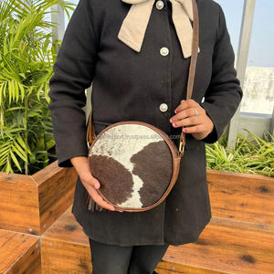 Nuevo estilo occidental pelo en piel oculta cuero redondo cantimplora alta calidad moda piel cuero con cremallera Circular Sling bolsas - Product Image 2