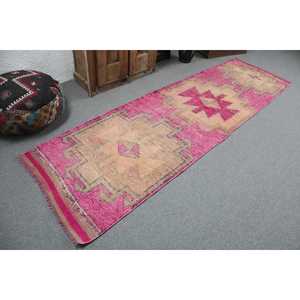 2.9x9.8 ft Vintage <b>Rug</b>, Turkish <b>Runner</b> <b>Rug</b>, Pink Brown Ikat <b>Rug</b> - Product Image 2