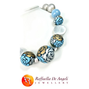 Light Blue <b>Gold</b> Grey <b>Painted</b> <b>Wood</b> Beaded Necklace Women's Sporty Pendant Necklace with <b>Wood</b> Beads Raffaella De Angeli Italy - Product Image 5