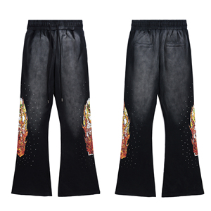 Fabricante de ropa, pantalones informales lavados con ácido para hombre, pantalones de chándal apilados con parche bordado desgastado Vintage Jogger - Product Image 6