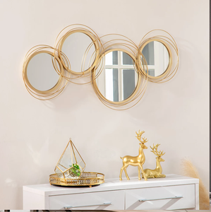 Miroir circulaire moderne avec un design unique et un cadre doré élégant, un accent mural élégant, disponible au prix de gros. - Product Image 5