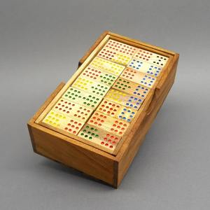 Jeu de dominos en bois naturel - Dominos double-12 faits à la main avec boîte de rangement robuste - Product Image 2