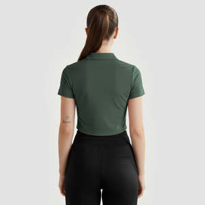 T-shirt court vert foncé à col à la mode - Product Image 2