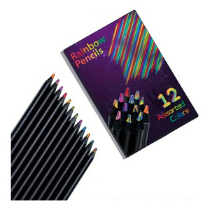 12 crayons de couleur arc-en-ciel multicolores intenses pour l'école - Couleurs assorties - Product Image 1