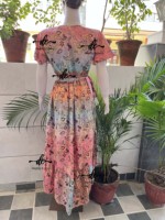 Nouveau design de robes longues à fleurs vintage bohème gitane hippie pour femmes robe légère tenue indienne une pièce