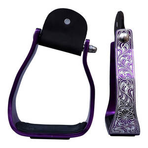 Étriers de cheval en aluminium de qualité supérieure, style western, inclinés, gravés de motifs floraux, légers, à large base antidérapante, pour la randonnée, le ranch, le rodéo et l'équitation - Product Image 5