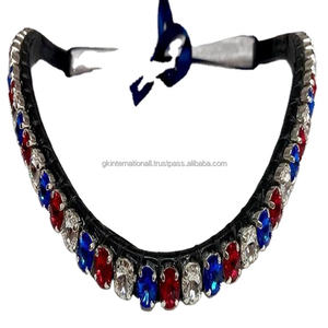 1 rangée de grands cristaux ronds multicolores bling-bling, bande de sourcil de cheval en cuir fait à la main dans toutes les tailles personnalisées à prix de gros d'usine - Product Image 1