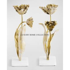 Bougeoirs en aluminium et marbre polis à l'or de conception de fleurs bougeoirs en gros nouveau look bougeoir éclaircissant en Inde - Product Image 1