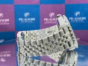 Hop Diamant En Acier Inoxydable Montre À Quartz Bijoux Lunette Ronde VVS Moissanite Bande Personnalisée Iced Out Logo Hommes Buste Vers Le Bas Montre - Product Image 5