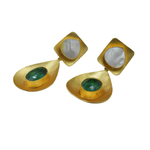 latest new arrival goldplated brass mop stone <b>Stud</b> Earring Stone matte Gold Plated Earrings fashion jewelry earrings women - Product Image 2