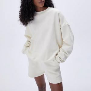 Ras du cou pull Baggy surdimensionné brodé plaine femmes poids lourd épais toile sweat 100% coton séchage rapide respirant - Product Image 3