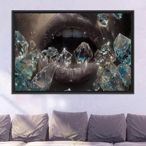Arte de pared en lienzo con estampado de gemas brillantes Glam - Decoración de moda de lujo, lienzo con marco NEGRO - Product Image 1