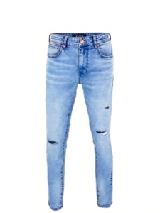 Jean droit en denim extensible taille mi-haute pour homme - Style vintage hip-hop uni avec détails brodés et boutons, résistant aux déchirures, collection printemps - Product Image 2