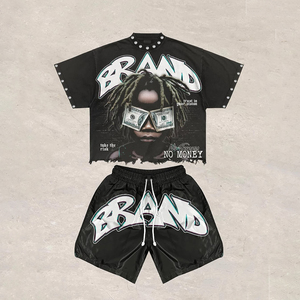 Ensemble de t-shirts et de shorts d'été Ensemble de t-shirts et de shorts en coton deux pièces pour hommes Ensemble de shorts d'été imprimés DTG lavés à l'acide personnalisés - Product Image 1