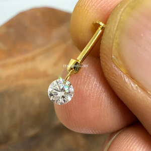 14K Solid Gold Floating Round Lab Grown Diamond Stud <b>Earring</b> Fine Jewelry. - Product Image 4
