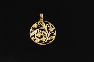 Style ethnique à la mode 925 pendentif en argent uni plaqué or jaune forme ronde Design floral à la mode bijoux tendance chauds - Product Image 2