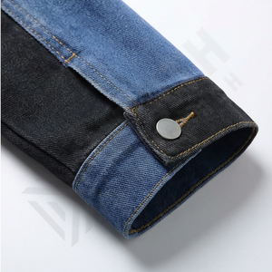 เสื้อแจ็คเก็ตยีนส์ผู้ชายแบบมีกระเป๋า 3 มิติ แต่งรอยขาด ซ่อมแซมรอยขาด ผ้าฝ้ายสีพื้น สไตล์เรโทร แฟชั่นสตรีทแวร์ - Product Image 3