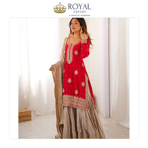 คอลเลคชั่นชุดแต่งงานดีไซเนอร์ล่าสุด เสื้อผ้าอินเดีย ผ้าไหมชิโนน พร้อมงานปักลายและประดับมุก ชุดชารารา - Product Image 6