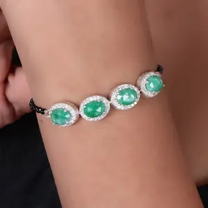 Women's 925 <b>Silver</b> <b>Beaded</b> <b>Bracelet</b> with Emerald Gemstone Fashion Jewelry - Product Image 2