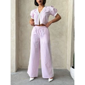 Pantalones a Rayas para Mujer con Detalle de Encaje - Product Image 3