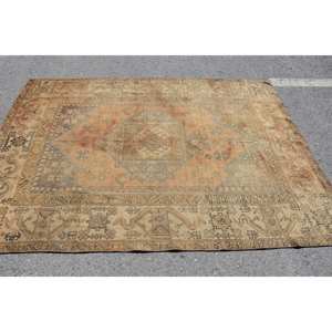 Tapis Vintage en Laine d'Asie Centrale Beige Marron Fait à la Main Patchwork Rectangle Motifs Abstraits pour Chambre Taille 5.3X7.3 ft Latex - Product Image 3
