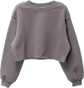 Sweat-shirt court en coton molletonné pour femmes, pull ras du cou, haut court surdimensionné, imprimé personnalisé, vêtements brodés personnalisés 2023 - Product Image 2