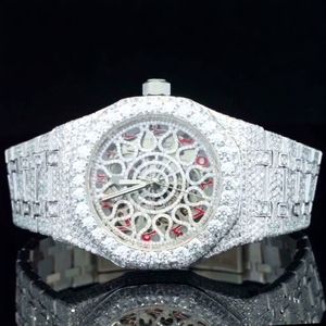 Montre Hip Hop en acier inoxydable argenté, mouvement automatique japonais, cadran arabe, diamants Moissanite de qualité VVS1, pierres de qualité VS - Product Image 3