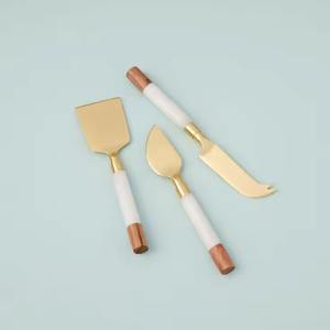 Designer Wood Handle <b>Cheese</b> Slicer Chopping Stainless Steel <b>Cheese</b> <b>Set</b> <b>Cheese</b> Server Fork and Spreader Silverware Kitchen Tool - Product Image 1