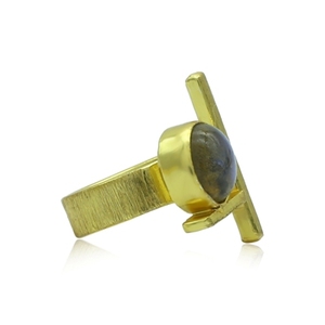 Adjustable Brass <b>Ring</b> Gold Plated <b>Labradorite</b> Gemstone Stylish and Trendy Stainless Steel Inlay Jewelry Gift for Any Occasion - Product Image 2