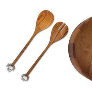 Ensemble de serveurs à salade vintage en bois naturel avec manche court fait à la main, pour la maison et les tables de mariage - Product Image 2