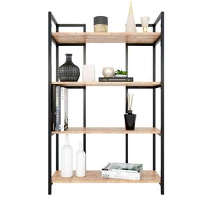 Étagère à 4 niveaux en bois de caoutchouc avec structure en fer 80x32x126cm pour salon, type sur pied KS68064 - Product Image 1