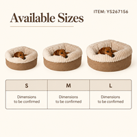 Coussin pour animaux de compagnie Yangyangpet en tissu tissé brun et crème, ovale, à côtés hauts, avec doublure en peluche